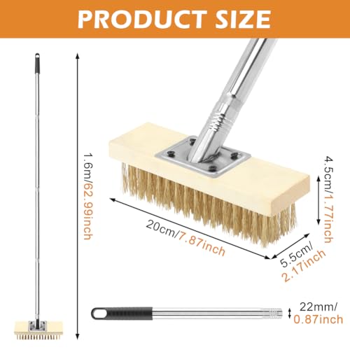 Image of Deck Scrub Brush, 63 inch Stainless Steel Wire Brushes Long Handle, Stiff Bristle Broom Floor Scrubber, Outdoor Scrubber Brushes for Cleaning Concrete Floor, Garden, Patio, Shower