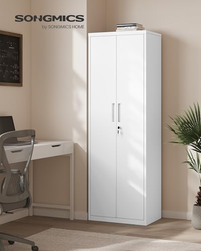 Miniatura 2 de Songmics Armario De Garaje De 5 Estantes Con 2 Puertas, Armario De Oficina, 40 X 60 X 180 Cm, 1 Cerradura, Estantes Ajustables, Gabinete De Metal, Blanco Mate Omc014w01