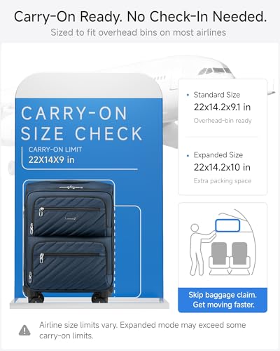 Image of LUGGEX Expandable Softside Carry On Suitcase, Blue, 20 inch