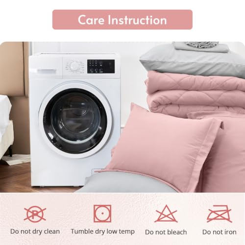 Twin Comforter Set 5 Pieces, Reversible Bed in a Bag, Pink/Light Grey - image 9
