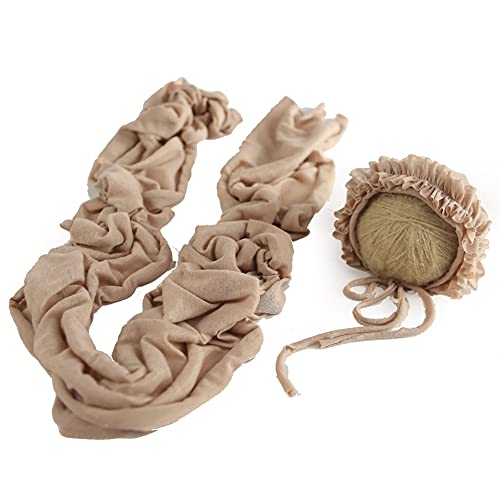 Image of Infantacce Newborn Photography Props Baby Hat Wrap Set Swaddle Receiving Blanket Long Ripple Knit Bonnet with Wraps for Boys and Girls (Rose Dust)