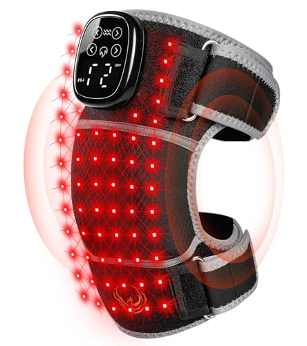 Seenew Red Light Therapy Knee Brace with Vibration Massage Heated Knee Massager with Rechargeable Controller 660nm & 850nm Red Light Therapy Heated Device for Knee Elbow Shoulder