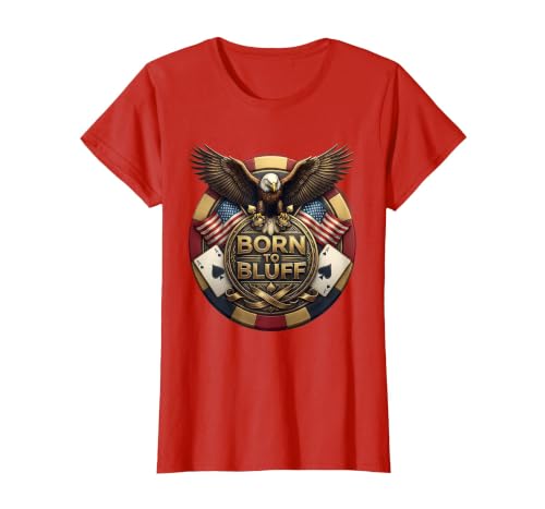 Born to Bluff Poker Player Graphic Design T-Shirt, Women, Red, 3X-Large