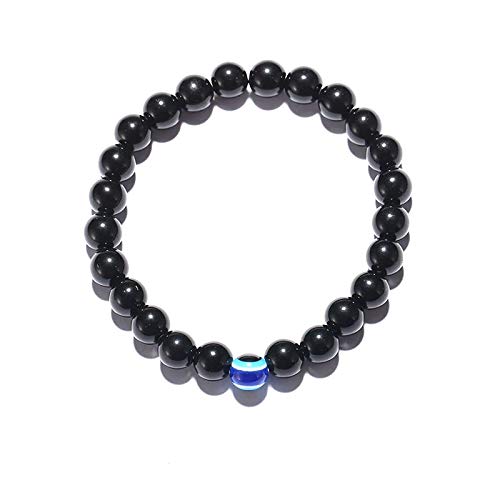 Pulseira Masculina De Bolinha Olho De Tigre Azul E Preta 8mm