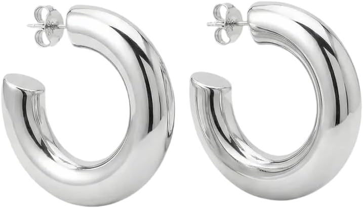The M Jewelers Large Hailey Hoop Earrings for Women – Chunky Silver Tone Open Hoop Earrings, Bold Statement Hoops