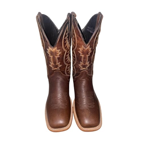 Image of Western Boots with Square Toe Cowboy Boots Old West Style with Embroidered Country Leather Work Boot