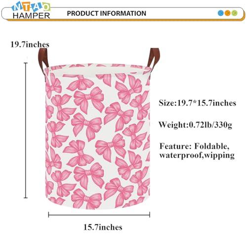 Image of NTAOHAMPER Laundry Hamper,Laundry Basket,Baby Nursery Hamper,Waterproof Storage Bin,Clothes Organizer Basket,Room Decor(Big Bowknot)