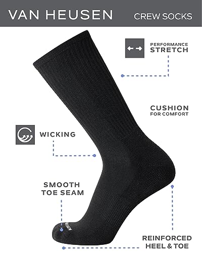 Van Heusen Mens Crew Socks - 10 Pack Performance Stretch Cushioned Breathable Athletic Socks for Men (Size: 6-12.5)3