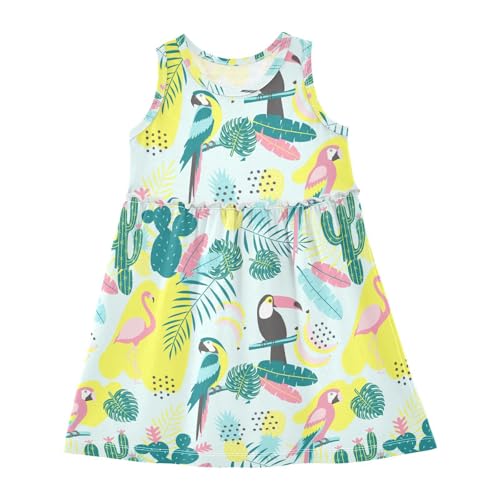 Cactus Toucan Palm Girls' Dresses Toddler Summer Dress Cotton Sleeveless Dresses for Girls Sundress Outfit 2-8T
