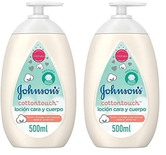 Johnson's Baby CottonTouch Face & Body Lotion, crema hidratante corporal y facial con algodón, crema para bebés recién nacidos, dermatológicamente probada, 1 x 500 ml (Paquete de 2)