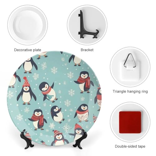 Plato decorativo de porcelana con pingüinos navideños 7 pulg miniatura 3