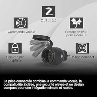 OSRAM SMART+ ZIGBEE prise extérieure UE, prise extérieure avec contrôle de la consommation d'énergie en noir en PP, protection IP44, intégration d'appareils dans la maison connectée