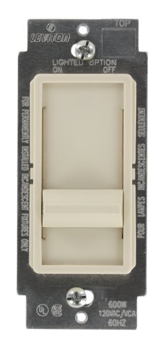 Leviton 6615-P0T SureSlide 300W Preset Electronic Low-Voltage Dimmer, Single Pole or 3-Way, Light Almond