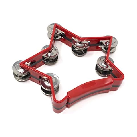 Tone Deaf Music Star Shaped Tambourine in Red. Hand Held Percussion. Musical Instrument Shaker Drum Cover