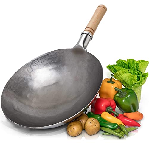 Wok con mango de madera para cocina tradicional 30 cm miniatura 1