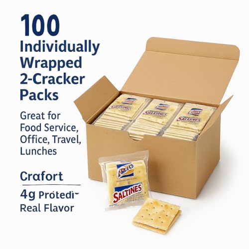 Saltine Crackers, 2 Count Packs (100 Pack) | Individually Wrapped Bulk Crackers for School, Office, Travel & Pantry | Classic Lightly Salted Crackers, Fresh & Portion-Controlled Snacks - image 7