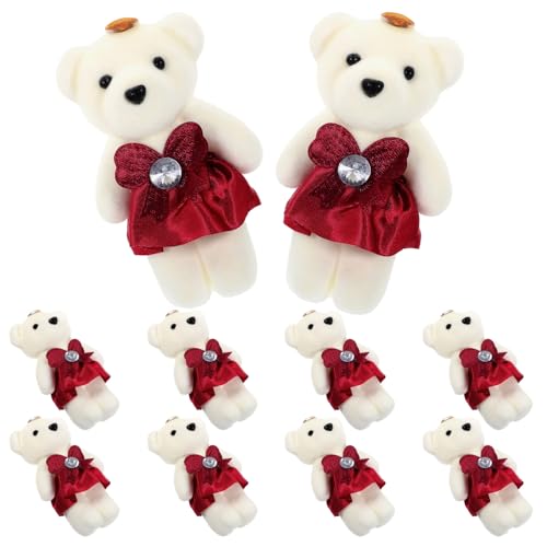 Abaodam Lot de 10 Petits Ours en Peluche Rouge Foncé, Petits Ours Décoratifs Doux et Adorables, Peluches pour Décoration de Voiture de Mariage, Présent Saint-Valentin et Anniversaires