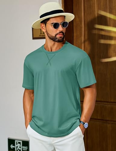 Cotrasen Men's T Shirts Cotton Drop Shoulder Short Sleeve Shirts for Men Casual Soft Comfort Loose Fit Mens Summer Tee Shirts