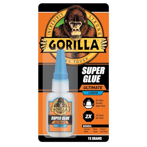 Gorilla Ultimate Super Glue, Clear Glue, 15 Grams (Pack of 1) - Fast-Setting Cyanoacrylate for Quick Fixes & Repairs with Anti-Clog Cap