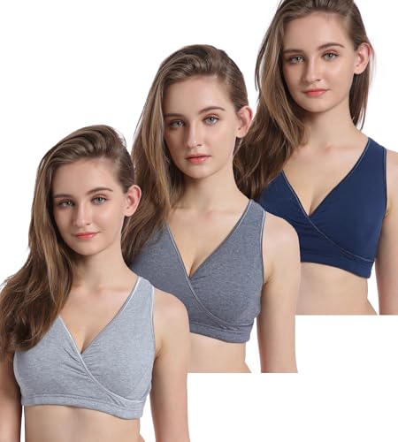 Image of CAKYE 3 Pack Maternity Nursing Sleep Bra Breastfeeding Cotton Bralette