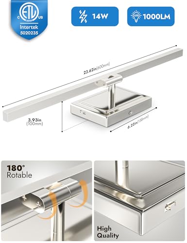 Image of NIORSUN 24 Inch Modern Bathroom Light Fixture, 14W 5CCT Dimmable LED Chrome Bathroom Vanity Lights Over Mirror, Vanity Lights for Bathrooms Restroom Mirror- ETL Certified