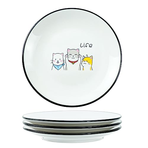 Socosy Cute Cartoon Cat Ceramic Seasoning Dishes Sauce Dish Sushi Dipping Bowl Appetizer Plates Tea Bag Holder Serving Dish For Kitchen, 6 Inch #TOP1