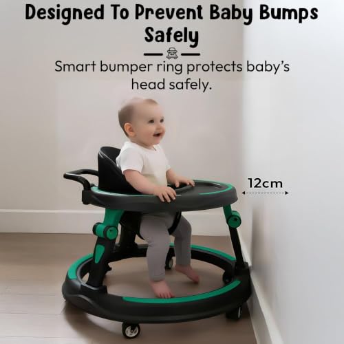 Image of StarandDaisy Baby Walker for Babies, 6-18 Month Baby Boy & Girl, Adjustable Height Infant Learning Walker with 360 Wheels, Anti-Slip, Comfortable Padded Seat, Activity Tray, Foldable Toddler Walker (Green-Black)