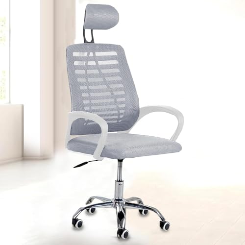 Image of NORMAN JR,Mesh Office Desk Chair,Rocking Chairs Ergonomic Computer Chair Adjustable High with Headrest and Comfortable Armrest Swivel - Grey & White Handle
