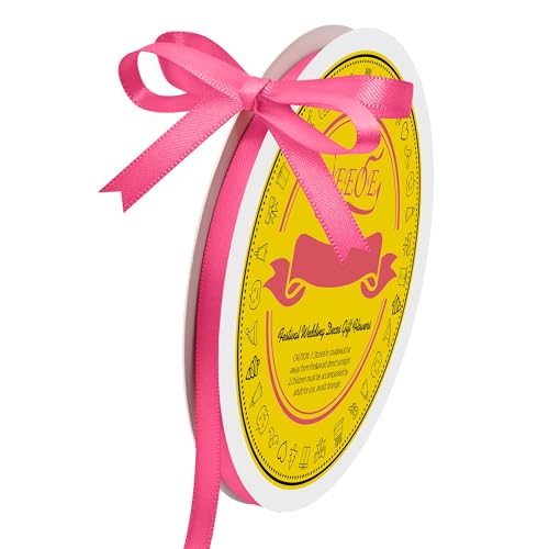 Image of Double Face Hot Pink Satin Ribbon 1 /4 inch X 50 Yards Polyester Hot Pink Ribbon for Gift Wrapping Very Suitable for Weddings Party Hair Bow Invitation Decorations and More