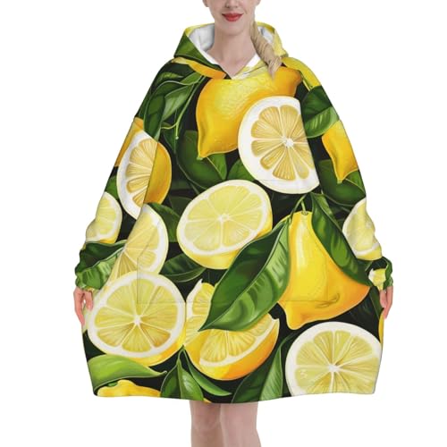 Couverture à capuche imprimée citrons plaid à manches chaud
