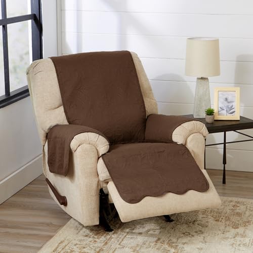 Image of Great Bay Home Reversible Recliner Cover - Washable Slipcover Furniture Protector with Elastic Straps - Perfect for Kids & Pets - Quilted & Stitched Detail (Chocolate /Taupe)