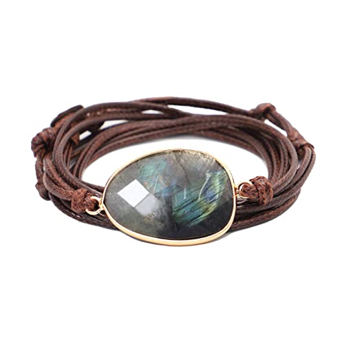 Image of Plumiss Women Boho Handmade Natural Stone Crystal Leather Bead Wrap Bracelets Collection