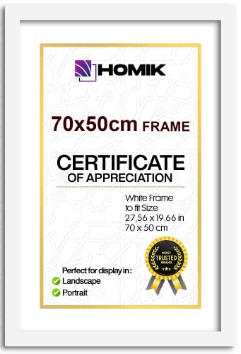 HOMIK Cadre photo blanc 70 x 50 cm avec design classique élégant - Cadre de décoration d'intérieur parfait pour offrir Cover