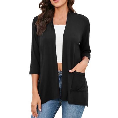 Cardigan Women's Black Elegant Knitted Cardigan Women's Short Without Buttons Fine Knitted Jacket Grey Knitted Coat with Pockets Sweater 3/4 Sleeve Knitted Cardigan Casual Fine Knit Plain Coat Cardigan Women's Black Elegant Knitted Cardigan Women's Short Without Buttons Fine Knitted Jacket Grey Knitted Coat with Pockets Sweater 3/4 Sleeve Knitted Cardigan Casual Fine Knit Plain Coat