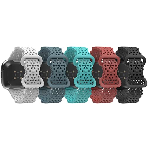 TiMOVO Bracelet Compatible avec Versa 4/Versa 3/Sense 2/Sense, Bande de Remplacement en TPU Souple, Bracelet en Dentelle Respirant pour Femme & Fille, Rouge/Noir/BlancBleu Acier Officiel/Canard Cover