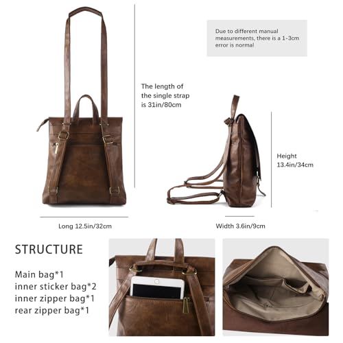 Image of Women's Fashion Backpack Purse Multipurpose Design Convertible Satchel Handbags Shoulder Bag Travel bag (Brown)