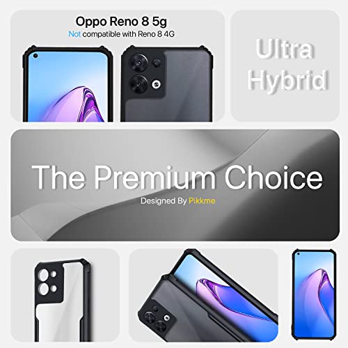 Image of Pikkme Oppo Reno 8 5G Back Cover | Crystal Clear Transparent Back | Ultra Hybrid | Full Camera Protection | Raised Edge | Bumper Back Case for Oppo Reno 8 5G (Black)