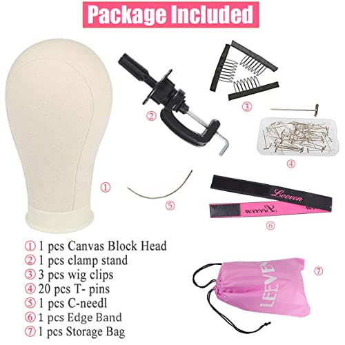 Leeven 21"-24" Poly Canvas Block Head Professional Mannequin Canvas Head for Making, Drying,Styling Wigs with Table Clamp Stand and Hair Edge Band 22 Inch - Image 3