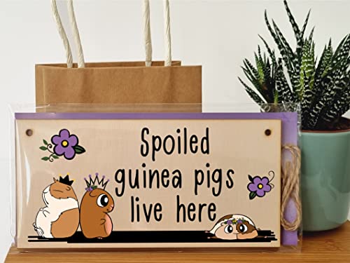 Handmade Wooden Hanging Wall Plaque Spoiled Guinea Pigs Live Here Cute Pet Lover Mum Dad Gift Sign, wood-coloured, 20 cm x 10 cm - Image 3