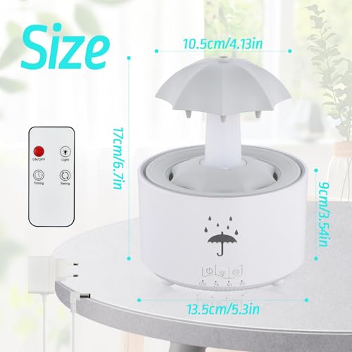 Regenschirm Luftbefeuchter 300ml, Rotierender Luftbefeuchter mit 7 Farbe Licht, Nachtlicht Schlafzimmer, Aroma Diffusor, Rain Humidifier Lamp, ätherisches Öl Luftbefeuchter mit Fernbedienung (Weiß)