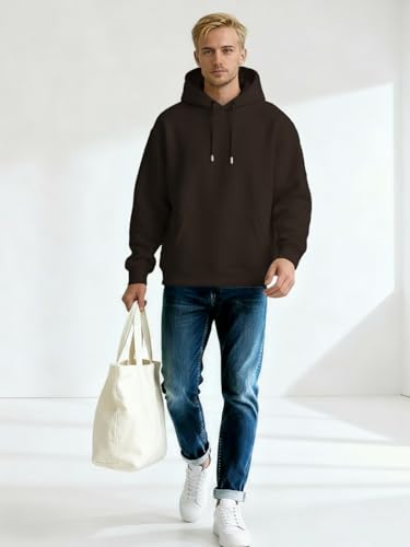 Image of Nobero Heavy Duty Oversized Solid Hoodie for Men | Hoodies for Men | Oversized Fit | Solid Colour | Thick Fleece Fabric | Drawstring Hood