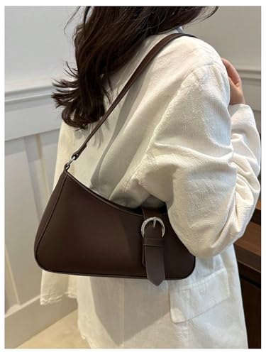 Verdusa Women's Buckle Zipper Crescent Shoulder Handbags Vintage Top Handle Underarm Bags4