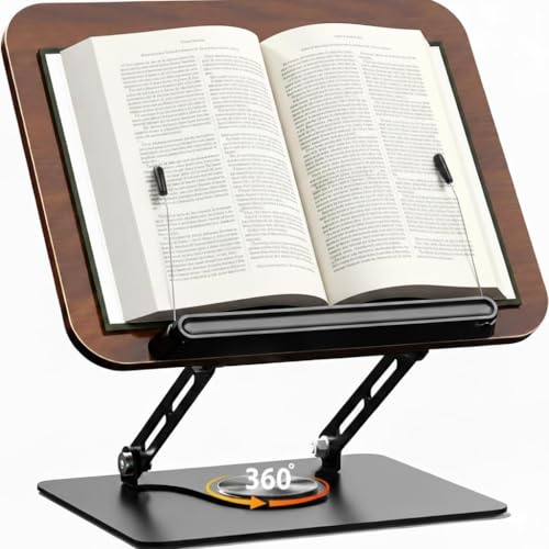 Image of DOCAT Book Stand for Reading, Writing, Painting and Used As Laptop Stand for Desk, Adjustable Book Holder with 360 Rotating Base, Compatible with Cookbooks, Textbooks, Tablets and Laptops (Wooden)