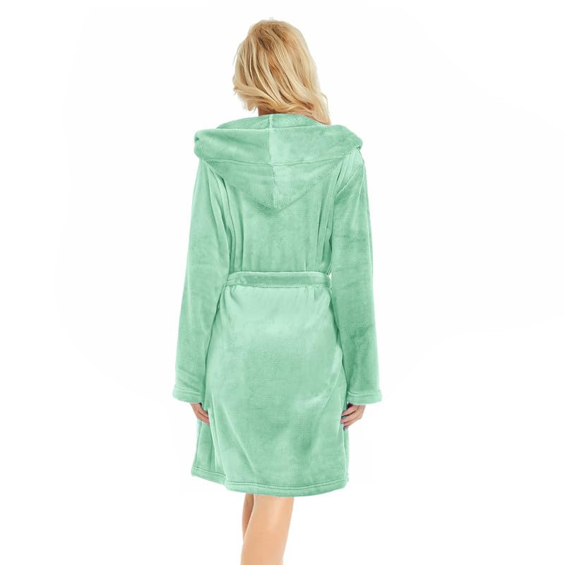 Image of U2SKIIN Women Hooded Fleece Robe, Short Plush Robes for Womens With Hood Soft Warm Spa Bathrobe
