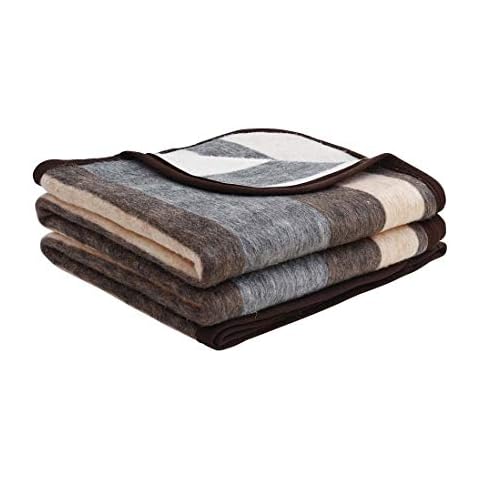Alpaca Warehouse 100% Natural Alpaca and Sheep Wool Blanket Full/Queen Size Thick Heavyweight Comfortably Warm - Great for Outdoor Use - Striped Design (Beige/Brown/Gray, Full/Queen) Cover
