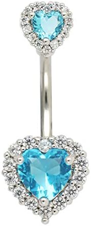 Excepro 14G(1.6mm) Double Heart Cubic Zirconia Curved Barbells Navel Rings 316L Surgical Steel Piercing Barbell Body Jewelry