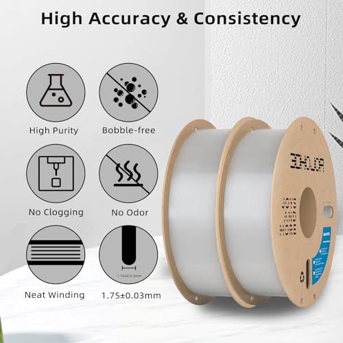 Image of 3DHoJor Update Basic PETG Filament 1.75mm 3D Printing Filament 1kg*2 Bundle Spool 3D Filament 1.75mm Dimensional Accuracy + /- 0.03mm Non Tangling Non Clogging,Print with Most 3D Printers-2Pack Clear