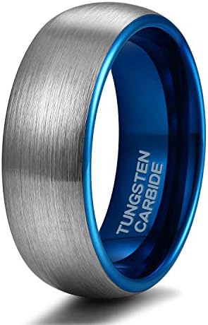 TRUMIUM 8mm Tungsten Carbide Wedding Ring Band for Him and Her Silver Blue Two Tone Brushed Comfort Fit Size 10