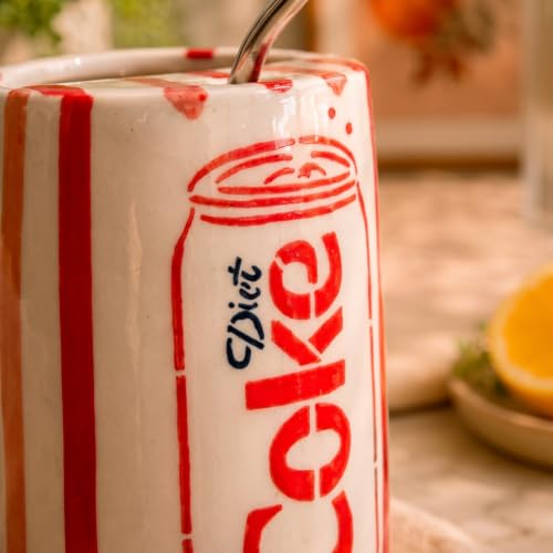 Image of OCEAN STORE Handmade Ceramic Diet Coke Can Fizz Sipper Mug with Stainless Steel Straw, 500 ml, Microwave & Dishwasher Safe (Set of 1)