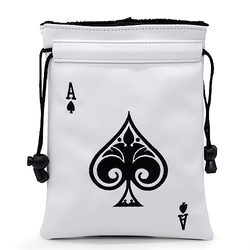 Ace of Spade Golf Valuables Bag with Drawstrings   Synthetic Leather tee Pouch for Men Women White, Golf Case
